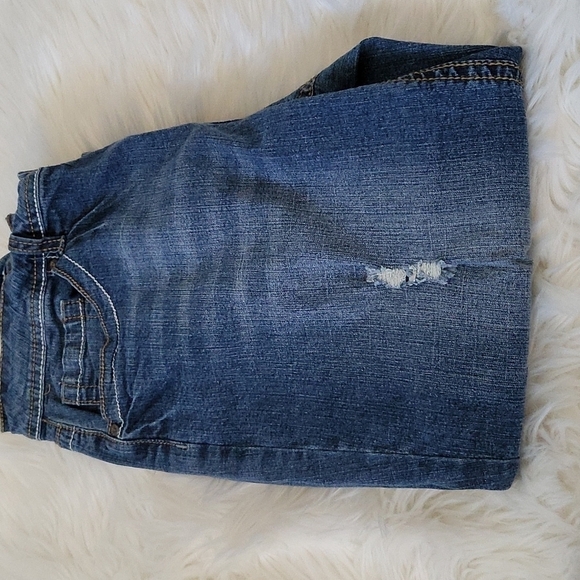 Cato medium wash factory distressed wide faux cuff denim capris - Picture 3 of 15